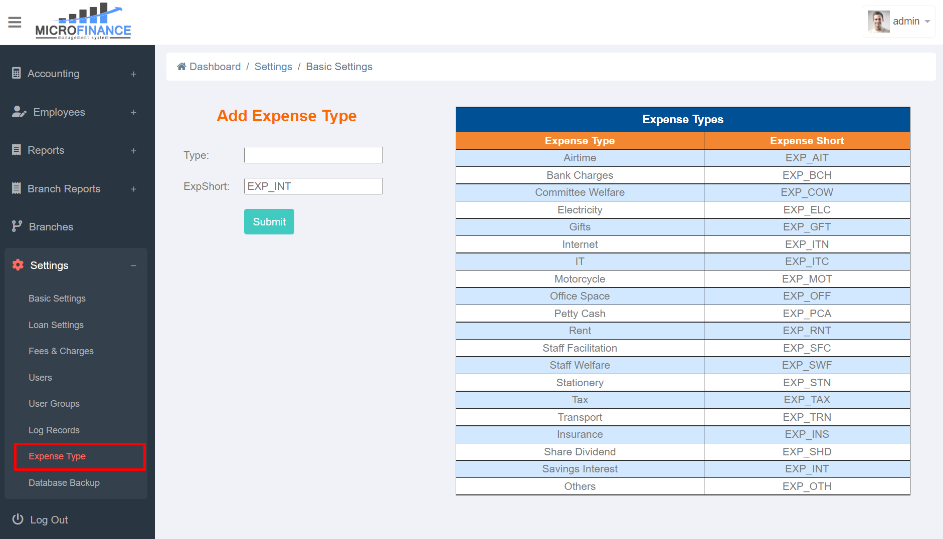 Expense Type